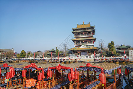 枣庄山亭台儿庄古城标志塔楼背景