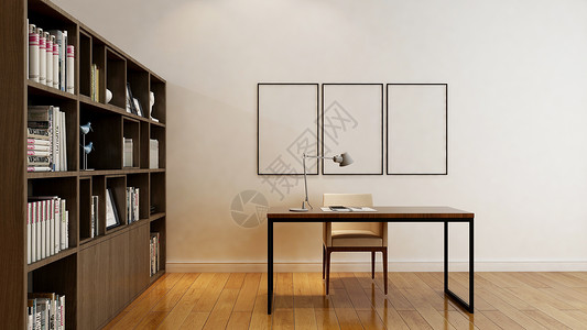 古典家具床书房背景设计图片