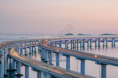 大连星海跨海大桥海上交通照明高清图片素材