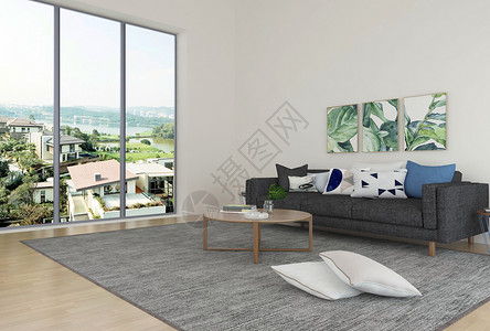 城市景观窗现代客厅沙发设计图片