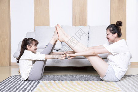 家庭健身母女瑜伽运动背景