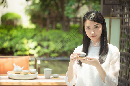 室外茶艺美女背景图片