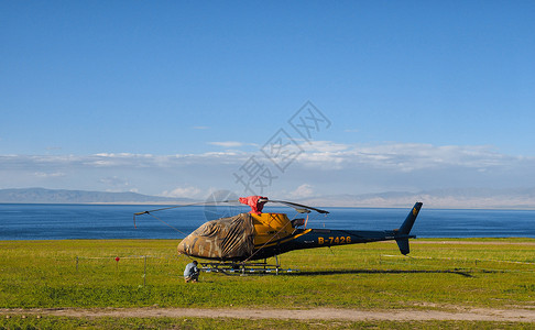 青海湖飞机青海湖直升机背景