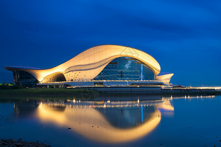 湖景建筑江西九江地标建筑造型漂亮的艺术中心背景