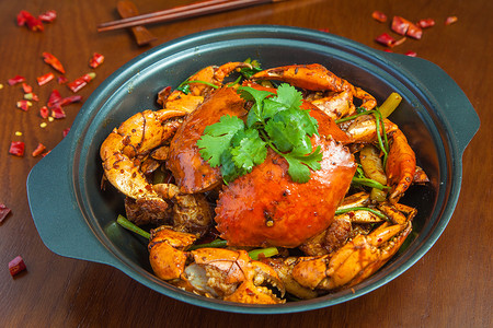 干锅螃蟹蟹肉新鲜高清图片