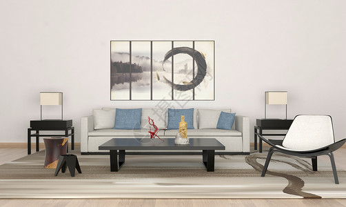 单联装饰画新中式客厅沙发设计图片