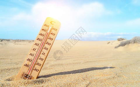 酷暑海报背景海滩高温设计图片