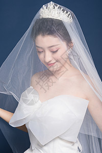 头戴头纱穿婚纱的新娘图片