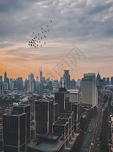 上海市特色素材上海落日图俯瞰背景