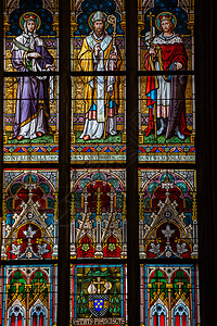 欧洲图案捷克布拉格圣维特教堂内部彩色玻璃窗背景