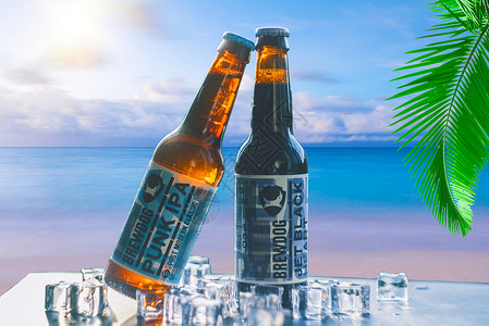 夏日沙滩啤酒瓶夏日啤酒降暑设计图片