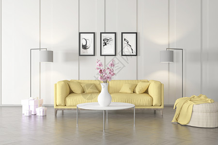 黄色时尚沙发清新室内家居设计图片