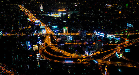 曼谷市中心夜景景色背景图片