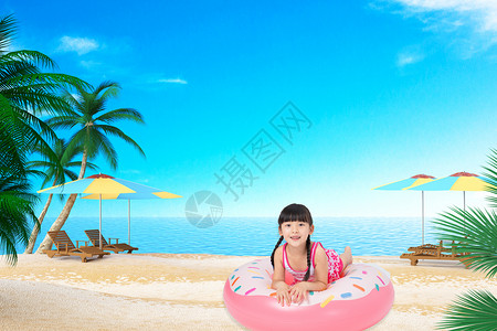 游泳圈小女孩水上乐园海报设计图片
