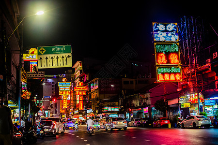 泰国唐人街夜景曼谷唐人街背景
