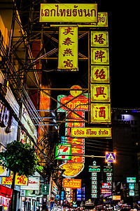 泰国车曼谷唐人街夜景背景