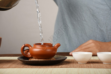 吃茶去在茶会上泡茶品茶背景