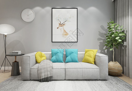 月光鹿装饰画现代简洁风家居陈列室内设计效果图背景