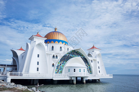 马六甲海峡清真寺背景图片