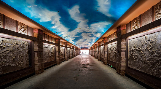 新疆吐鲁番火焰山景区地下长廊展厅背景图片
