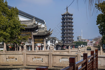 苏州昆山水乡周庄云海塔背景