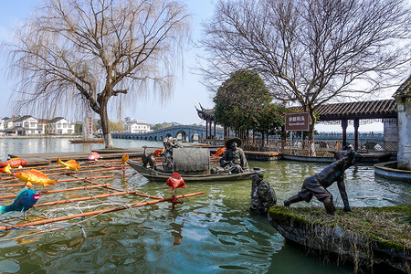 白蚬湖水乡周庄码头背景