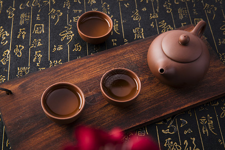 紫砂茶具组合背景图片