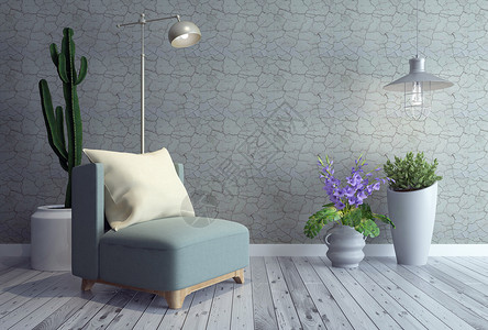 蓝色仙人掌盆栽室内设计设计图片