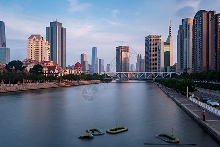 天津海河沿岸夕阳图背景图片