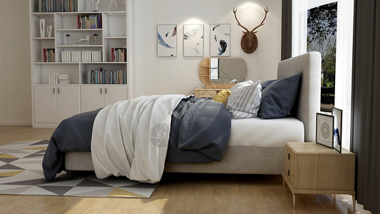 森系鹿角素材北欧风室内卧室效果图背景