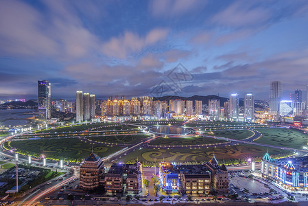 现代城市大连星海广场夜景智慧城市高清图片素材