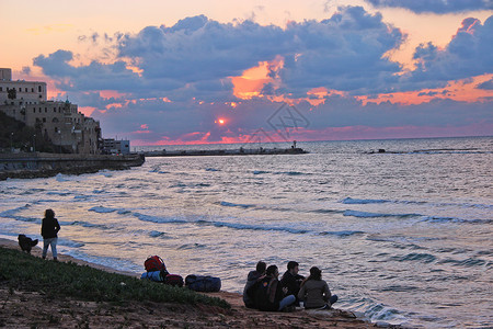以色列特拉维夫地中海日落图片