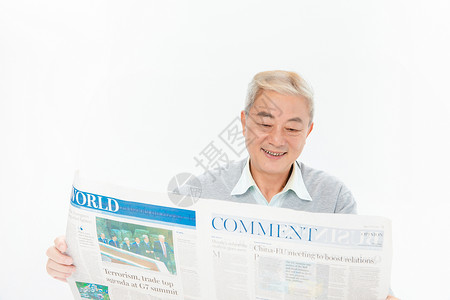 老年人看报阅读一份报纸高清图片