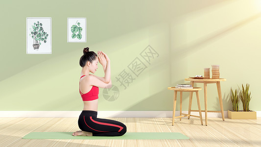 女性瑜伽运动拉伸室内瑜伽设计图片