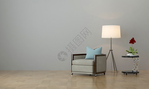 白色花卉盆栽室内家具效果设计图片