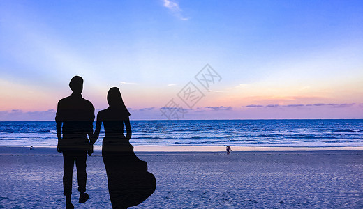 海岸情侣情人 黄昏设计图片