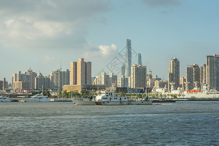 海警船舶驶过黄浦江背景