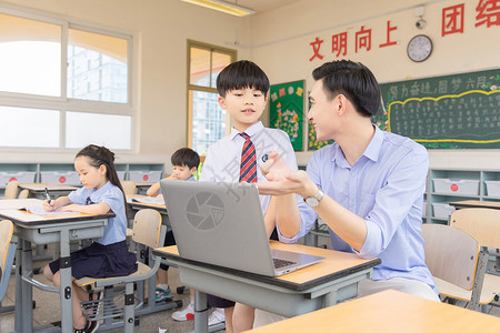 互联网线上教育老师使用电脑教学背景