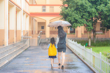 下雨女孩上学途中背景