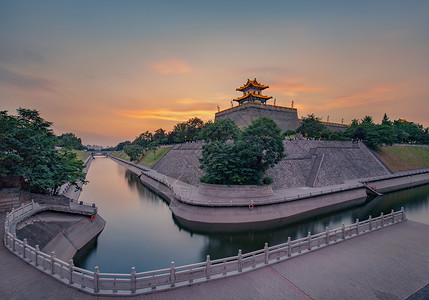 西安护城河西安角楼背景