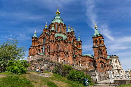 别吭声芬兰赫尔辛基著名旅游景点乌斯别斯基教堂背景