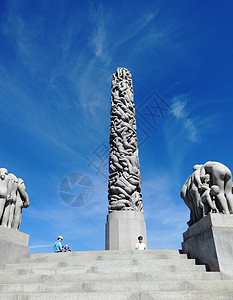 维格兰挪威奥斯陆雕塑公园生命之柱背景