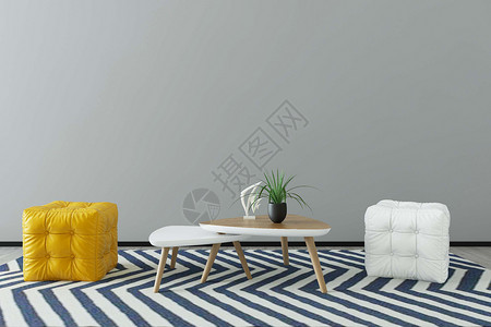 蓝色坐垫坐垫茶几组合设计图片