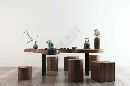 桌上的盆栽实木餐桌设计图片