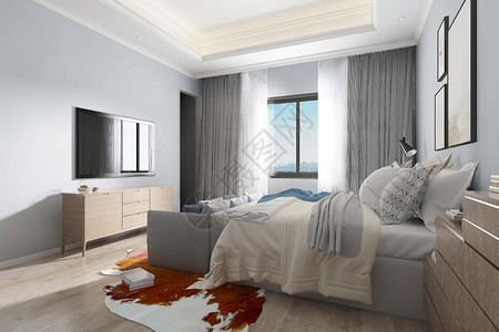 双人床明亮的卧室设计图片