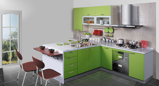 绿色橱柜效果图设计图片
