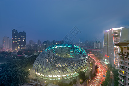 北京市建筑地标凤凰中心夜景俯瞰背景