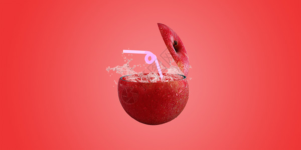 红色吸管夏日水果冰饮创意设计图片