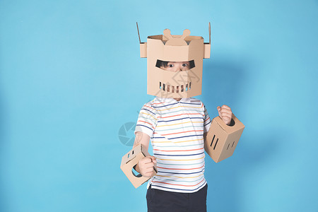 纸箱机器人儿童与机器人背景