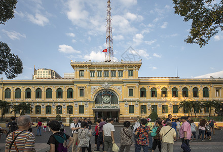 异国建筑越南胡志明市中央邮局背景